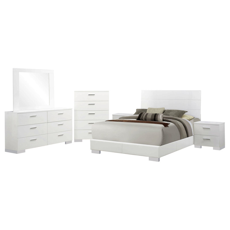 Ensemble de chambre à coucher 6 pièces à panneau blanc brillant