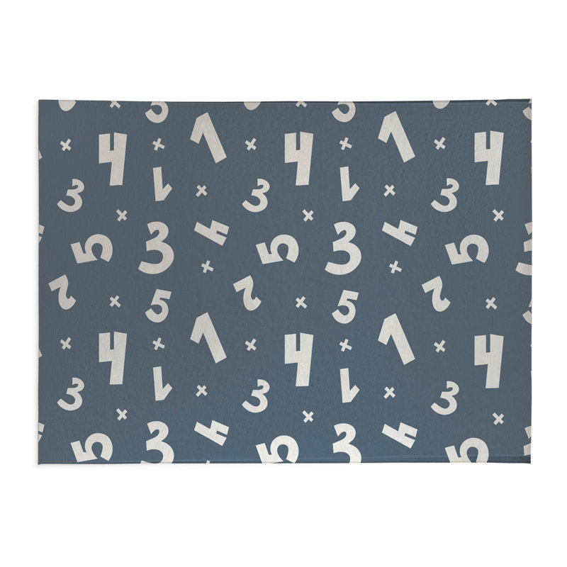 Numbers Kids Play Mat, Blue/Ivory, Rectangle 5' x 7'
