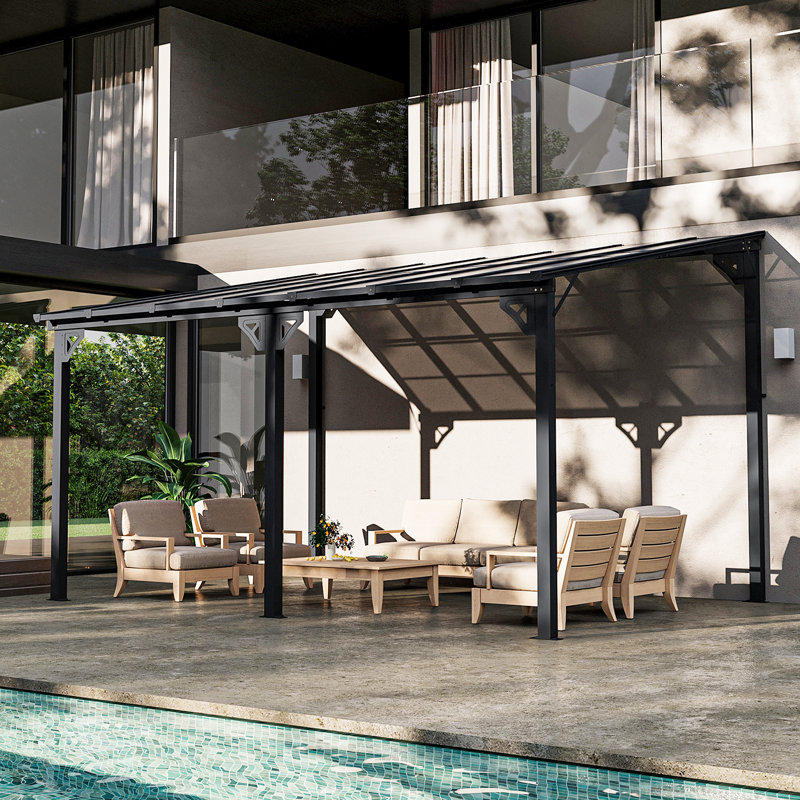14 pi. L 10 pi. D Pergola d'extérieur en métal avec abri de jardin pour terrasse et toit incliné