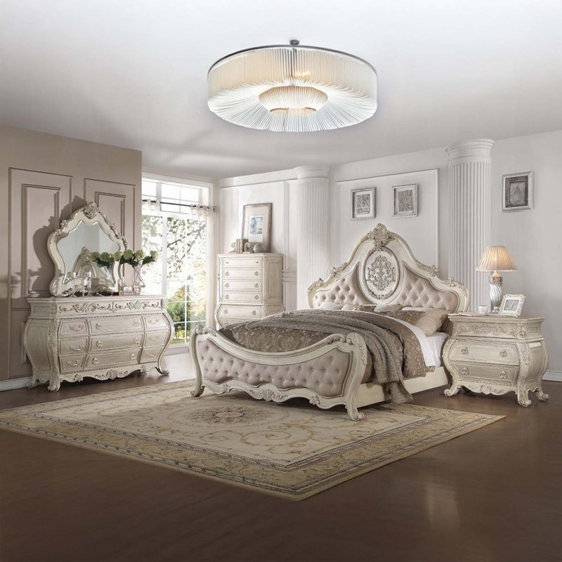 Commode 11 tiroirs Ragenardus, finition blanc antique, Blanc antique