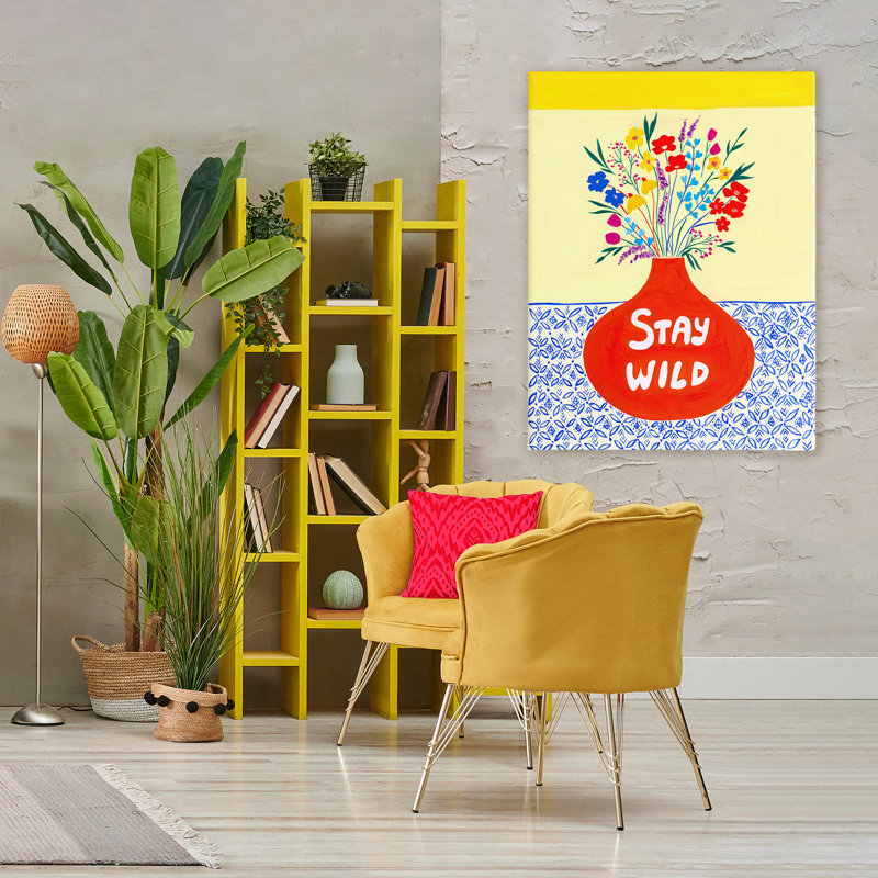 «Stay Wild Midcentury Flowers Canvas», conception par Nabeela Rumi, H 48 po x l 36 po
