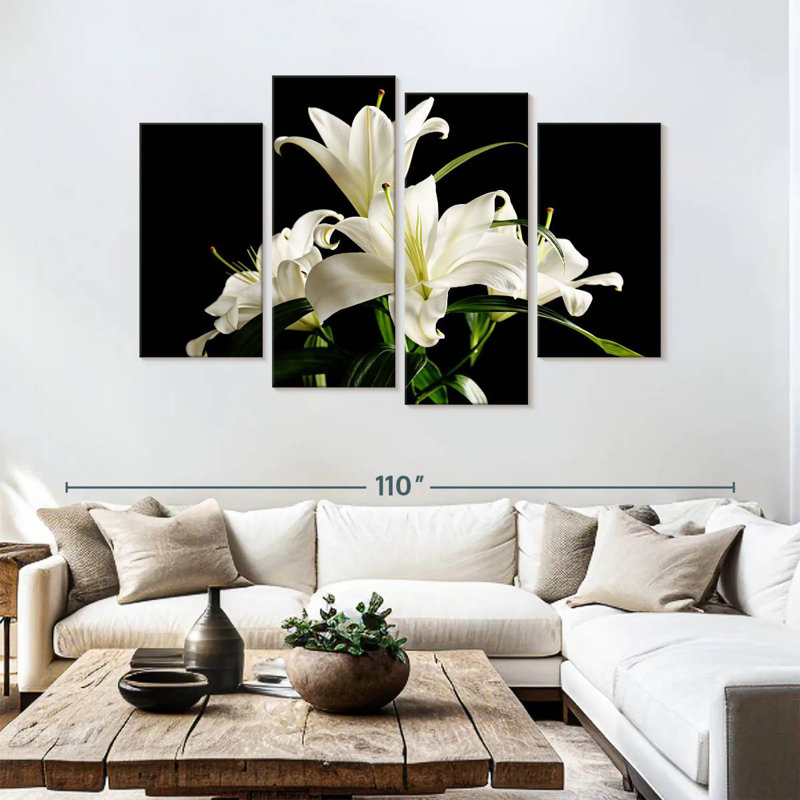 Fleurs de lys blanc Harnek, H 54 po x l 84 po