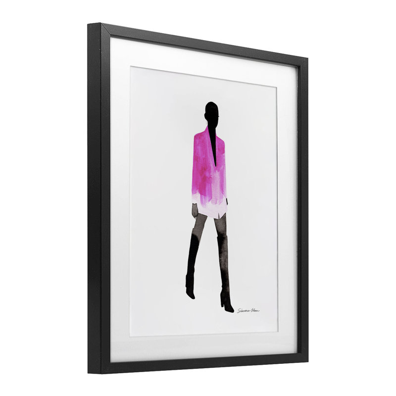 «Girl In Pink», reproduction encadrée sous verre, conception de Simone Elum, Cadre noir minuit, H 16 po x l 13 po