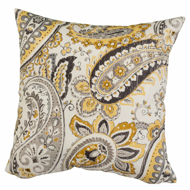 Paisley Outdoor Reversible Throw Pillow, 17" H x 17" W x 5" D, Soft Yellow