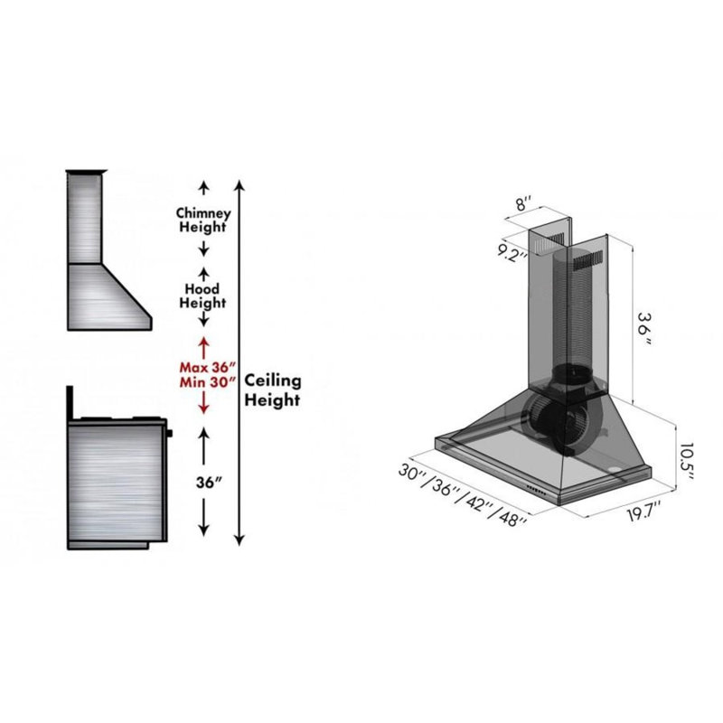 48" 400 CFM Convertible Wall Mount Range Hood, Satin Stainless Steel