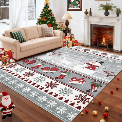 Tapis lavable à la machine Tapis de Noël antidérapant Père Noël et renne Tapis de Noël à poils courts et sans perte de poils pour salon Chambre à coucher Salle de jeux Chambre de bébé