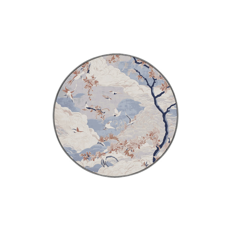 Tapis gris lavable à la machine, Rond 3 pi