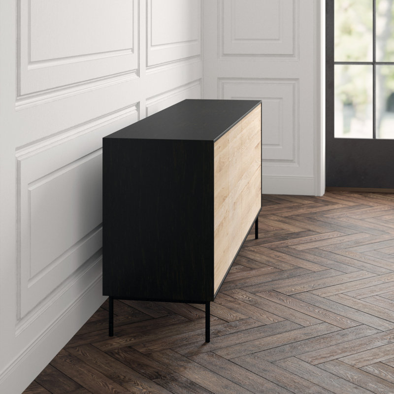 Whitebird 70.9'' W Solid Wood Sideboard, Black/Natural Oak