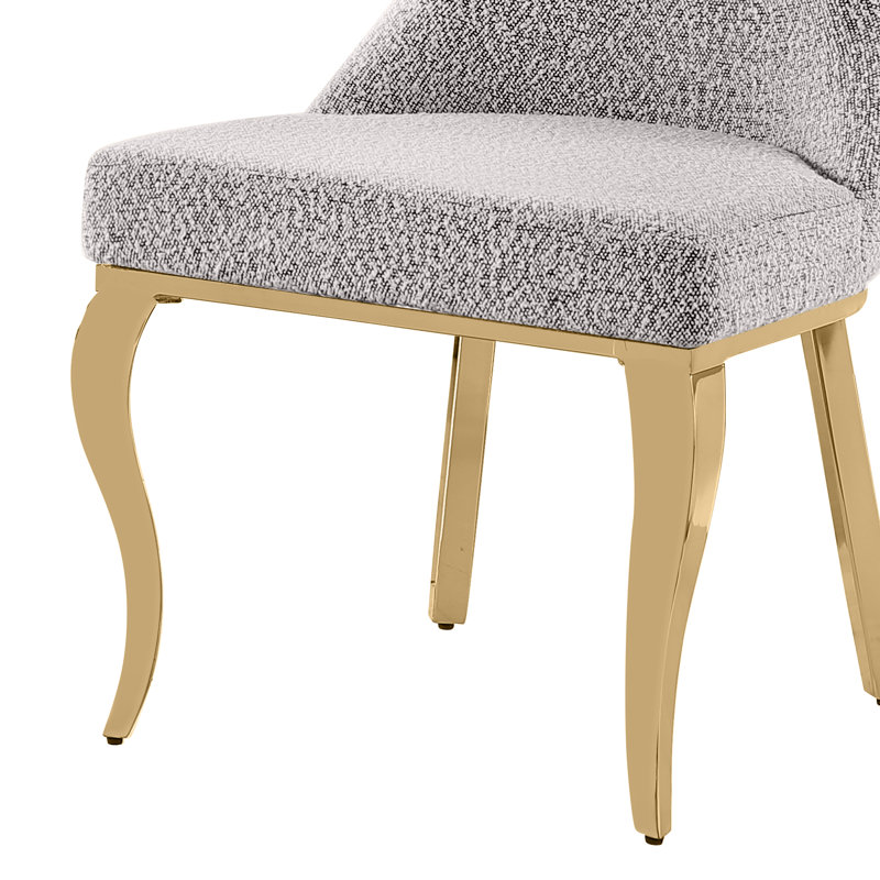 Boucle Dining Chairs With Polished Chrome Frame, Rich Gray, Gold