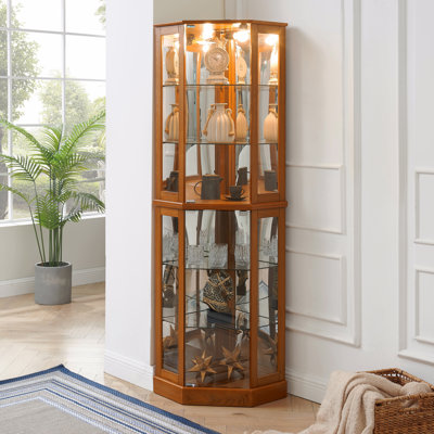 6 Shelf Corner Display Cabinet With Lights, Mirrors And Adjustable Shelves