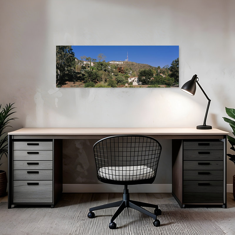 USA California Los Angeles Hollywood Sign at Hollywood Hills 1 Piece Wrapped Canvas Panoramic Wall Art