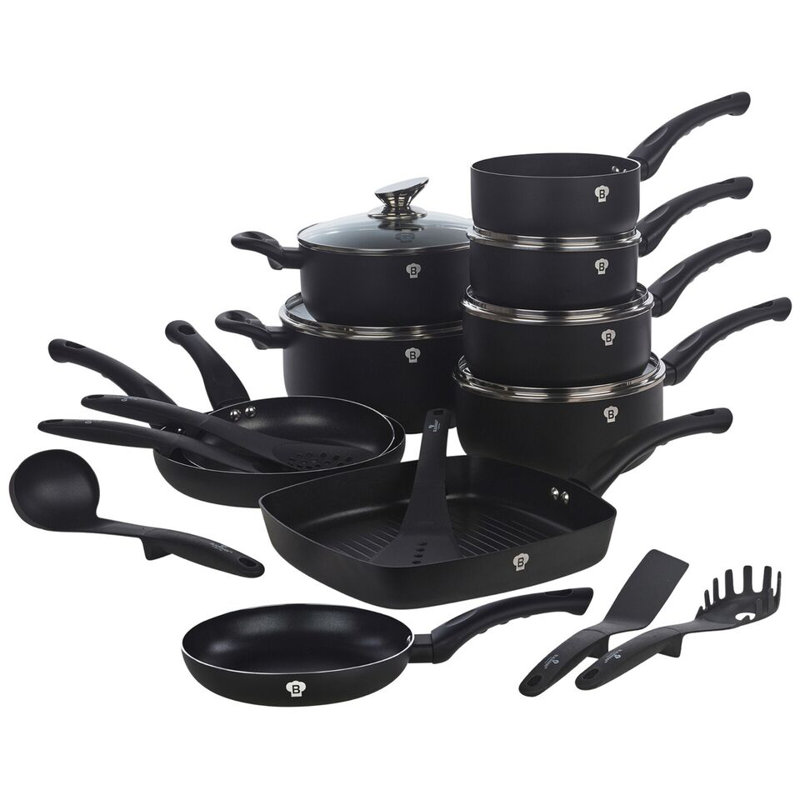 Cookware Set 21 - Piece Aluminum Cookware Set, Matt Black