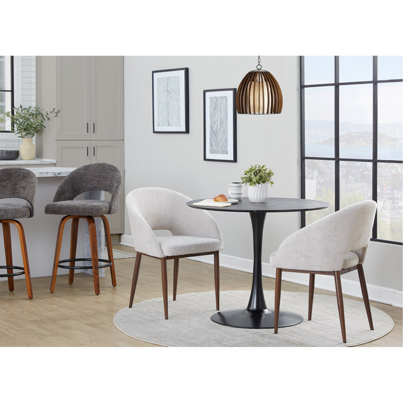 Chaise en métal noyer et tissu blanc cassé, Blanc cassé / blanc