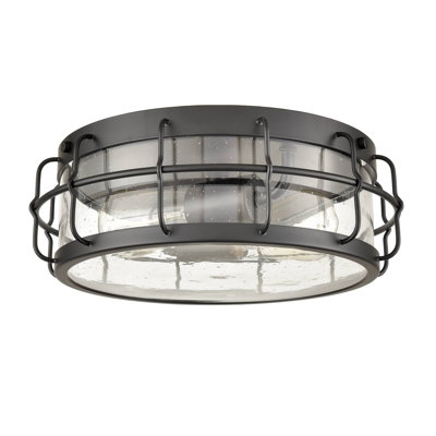 Black Round Ceiling Light Flush Mount With Clear Seedy Glass Shade