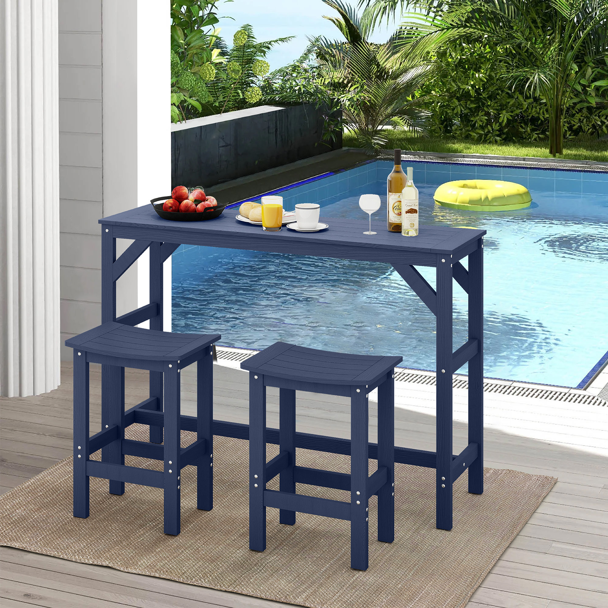 Lark Manor 3-Piece HDPE Outdoor Patio Bar Set Table With Chair Dining ...