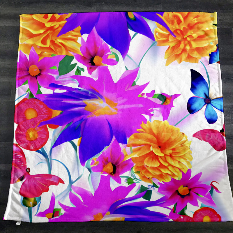 Throw Blanket, 68" W x 80" L, Floral/Abstract, Purple/Pink/Orange/Blue
