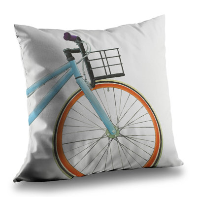 Orange and Blue Bike Throw Pillow | Home Decor Accent Piece – Poly Twill Throw Pillow with Insert, Double-Sided Print