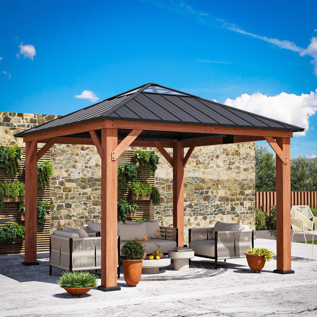 Sequoia 11 ft.x11 ft. Cedar Wood Hard Top Gazebo With Galvanized Steel And Polycarbonate Roof ELEVATE OUTDOORS