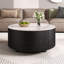 Table basse ronde moderne avec roulettes, 2 tiroirs et plateau en marbre fritté durable-239545653