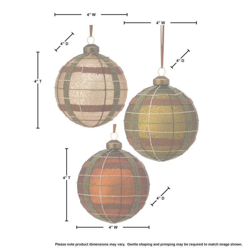 Jaqual 4'' Plaid Glass Ball Ornament
