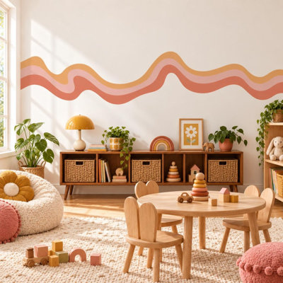 Retro Wave Peel-and-Stick Wall Decal in Blush, Terracotta and Ochre