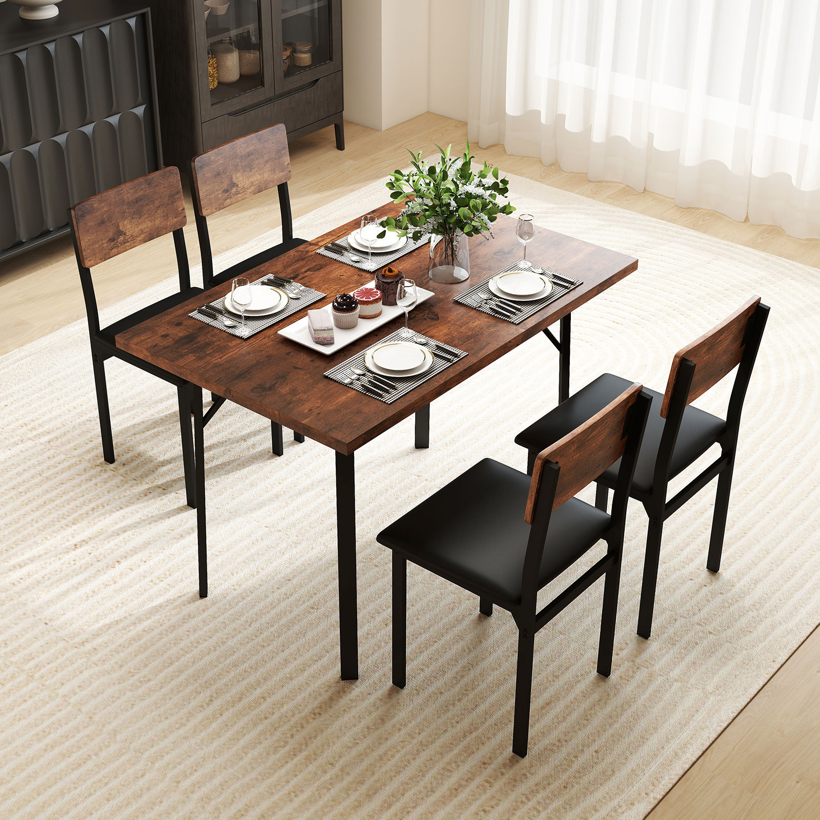 George Oliver 5-Piece Dining Set for 4 47'' Round Kitchen Table 4 ...