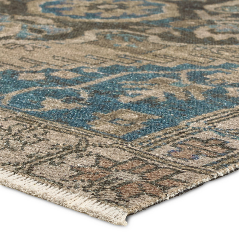 Vibe by Bungalow Rose Achel Medallion Machine Washable Brown/Blue Area Rug, Rectangle 5' x 8'