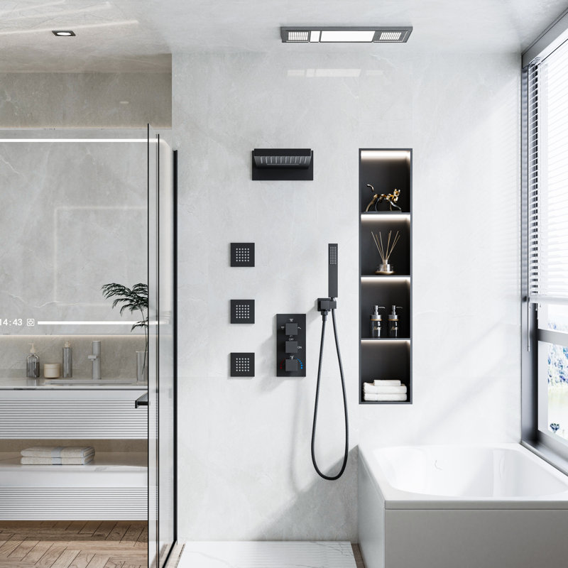 Luxury Thermostatic 4-Function Shower System with Rainfall, Waterfall, Handheld & Body Jets – cUPC Certified, Chrome