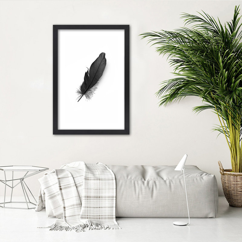 Black Feather Nature - Single Picture Frame Print, Black, 90cm H x 60cm W