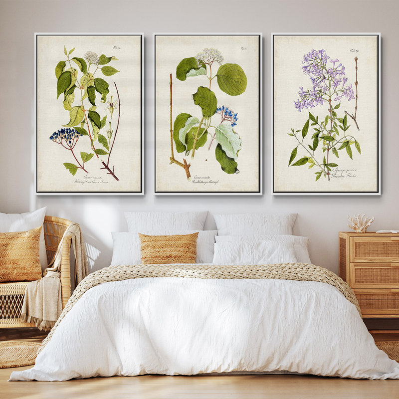 Encre Jungle I, ensemble de 3 toiles encadrées sur toile, H 27 po x l 54 po, Cadre blanc