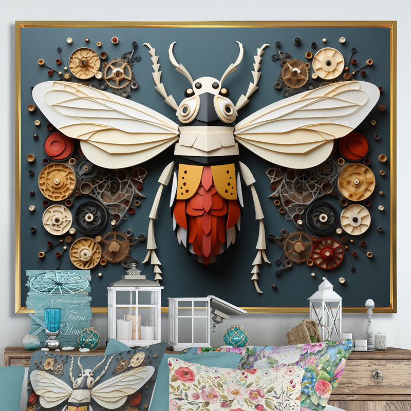 " Insects Bugs Tiny Wonders I ", Gold Floater Framed, 16" H x 32" W x 1" D