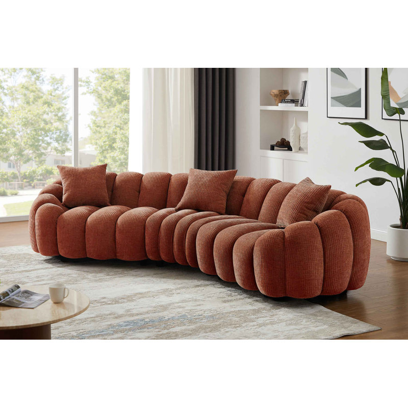 Minimore Modern Style 126.77" W Winnie Curved Shape 4s Sofa, Rust