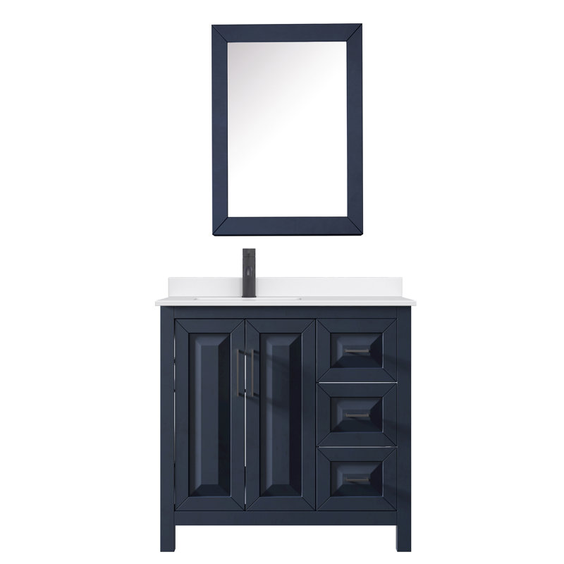 Daria 36'' W Vanity, White Quartz, Blue, Matte Black