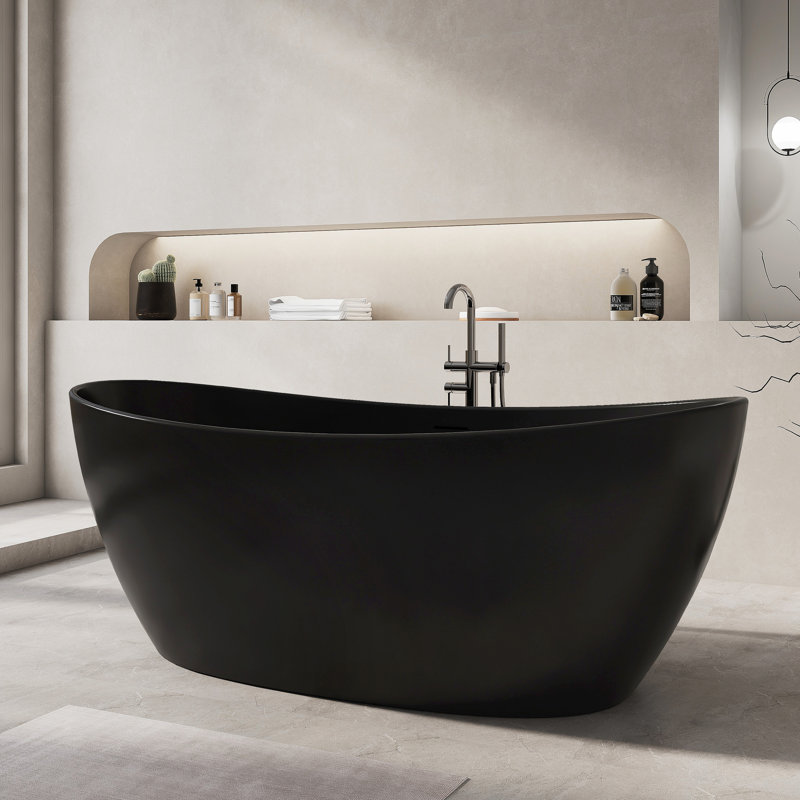 Baignoires de trempage profondes à surface solide 65 po x 33 po Fslefay, Noir mat