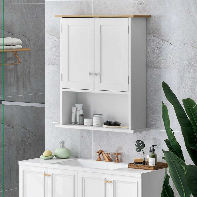 Bathroom Cabinet - Wall Mounted, 2 Doors, Adjustable Shelf, Over Toilet, White, Space Saving Model Modern