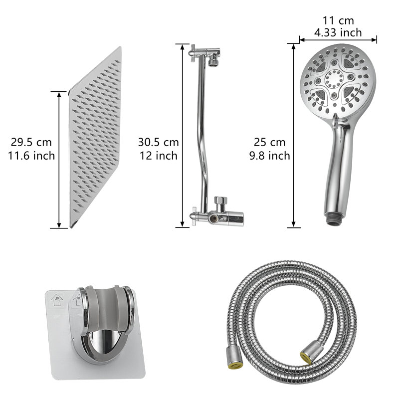 Système de robinet de douche à pluie mural avec douche à main Topcraft, Nickel brossé