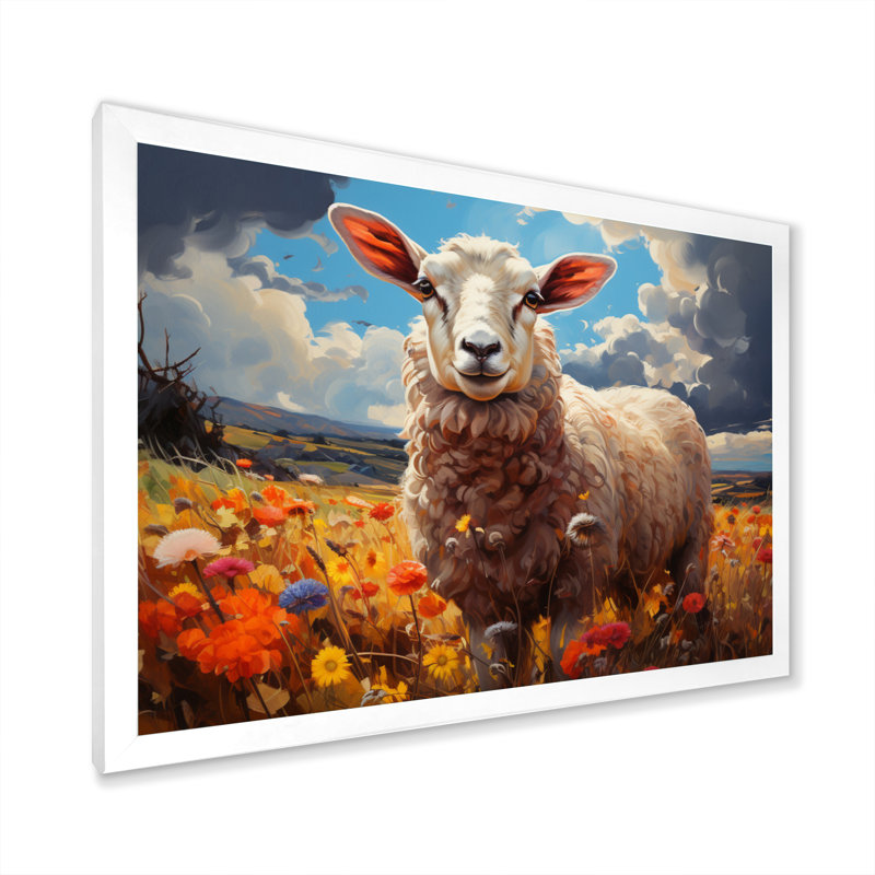 Sheep Vibrant Meadows - reproduction sur toile, H 30 po x l 40 po x P 1,5 po, Cadre simple blanc