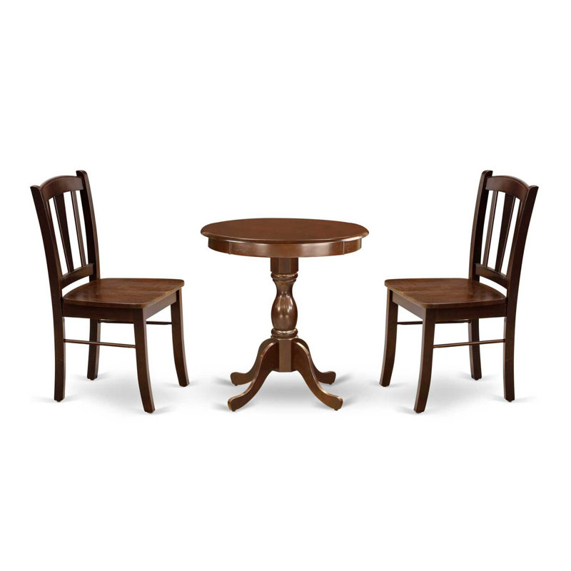 3 Piece Dinette Set for Small Spaces Contains a Round Dining Table with Pedestal and 2 Dining Room Chairs, 30x30 Inch, Mahogany