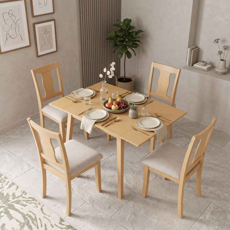 Ensemble de table de salle à manger 5 pièces avec rallonge et 4 chaises rembourrées pour la salle à manger, Beige Natural