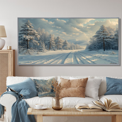 White Grey Winter Road Into Forest II - Winter Landscape Wall Art