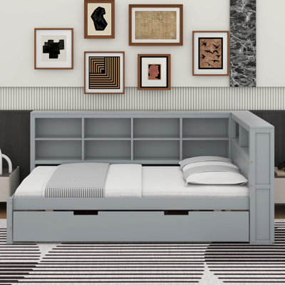 Lit de jour simple avec lit gigogne, tablette et port USB
