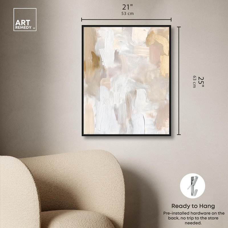 Toile beige et crème II par Art Remedy, H 25 po x l 21 po, Cadre flottant, Blanc
