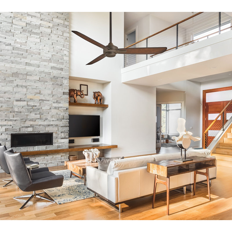 52" Rudolph 3-Blade Propeller Ceiling Fan with Wall Control, Oil Rubbed Bronze with Tobacco Blades