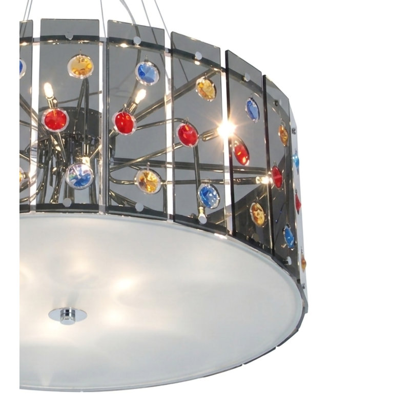 Lustre 20 lumières en chrome avec détails en verre fumé
