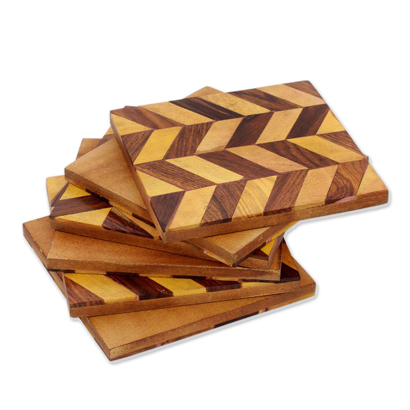 Wood Square 6 Piece Coaster Set