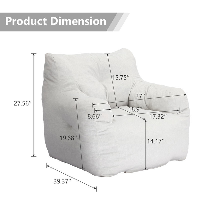 Fabric Bean Bag Chairs, Ivory Linen