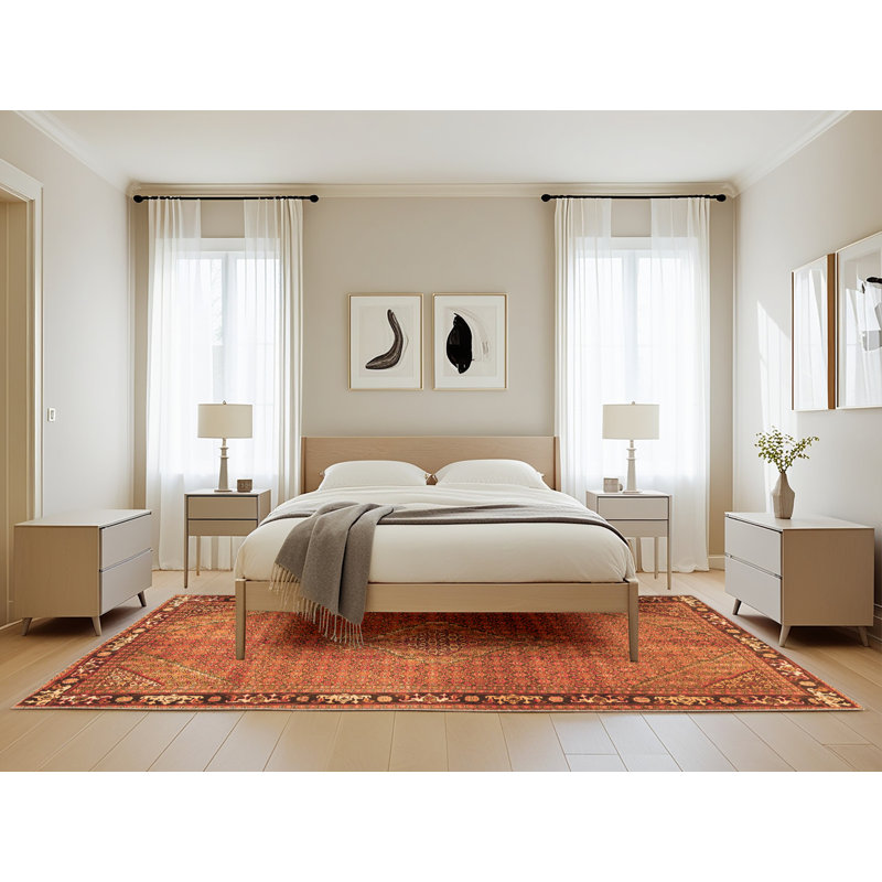 Tapis orange tissé à la machine, Rectangle 5 pi x 8 pi