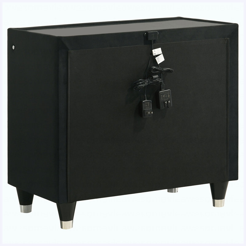 Ensemble de chambre avec grand lit noir 5 pièces, 5 Pcs: Bed, Nightstand, 2 Dressers, Mirror, Queen