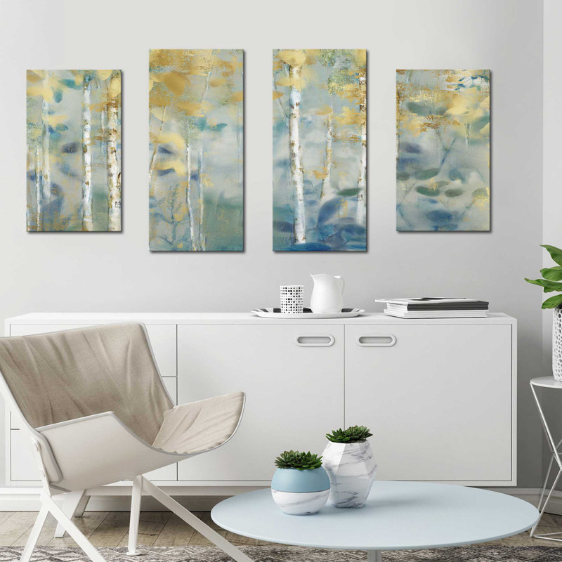 «Gilded Forest II», reproduction de 4 pièces sur toiles tendues, H 38 po x l 72 po x P 1,5 po