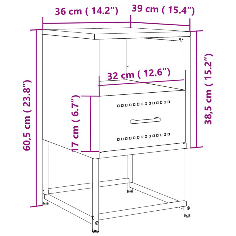 Angeliese 36cm W Steel Bedside Table, Black